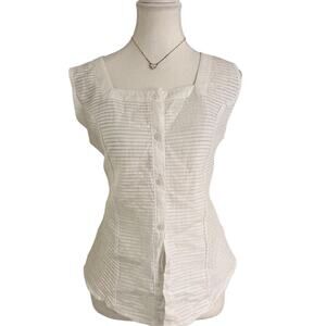 White Button Up Sleeveless Casual Going Out Top Size Medium 100% Cotton